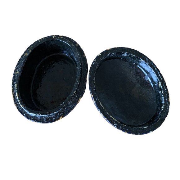 Vintage Oval Lacquer Trinket/Jewelry Box Blue Gold 2.5” - Picture 6 of 6